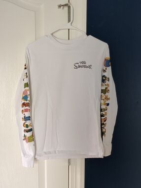 The Simpsons White Long-Sleeve Tee with Character Sleeve Art